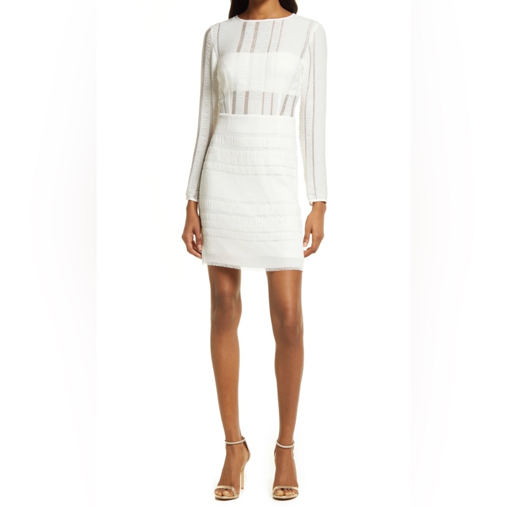 SHO by Tadashi Shoji Texture Stripe Long Sleeve Cocktail Dress, Bridal LWD